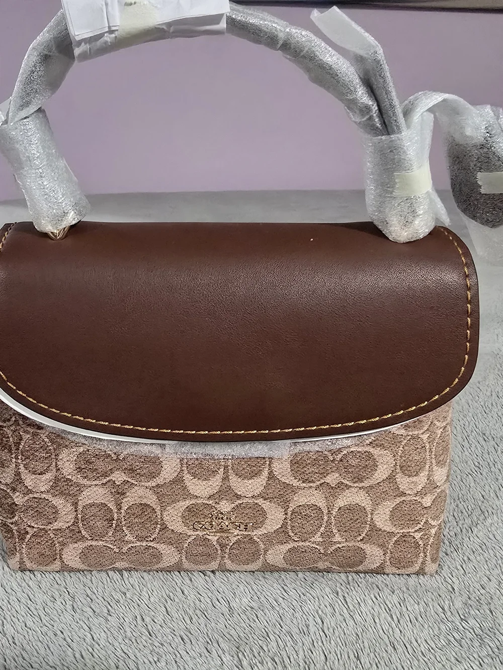 Coach Brown Leather Flap Signature Canvas Satchel
